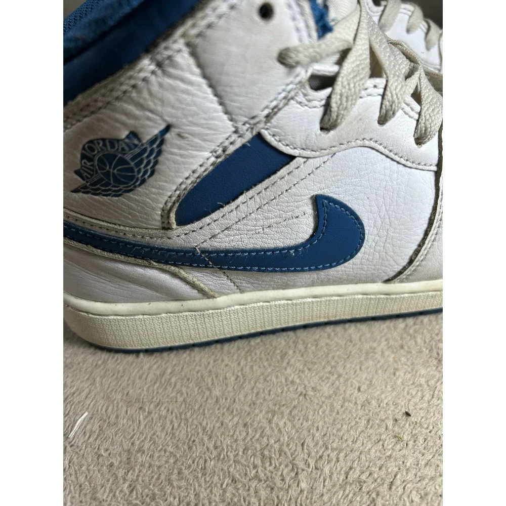 Nike Air Jordan 1 Mid SE GS Industrial Blue Shoes 7Y White FN7432-141